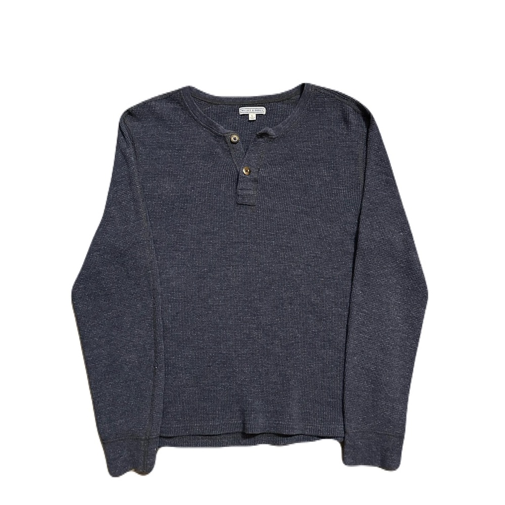 Wallace & Barnes Thermal Henley Shirt Mens L Navy Blue Waffle Knit Long Sleeve